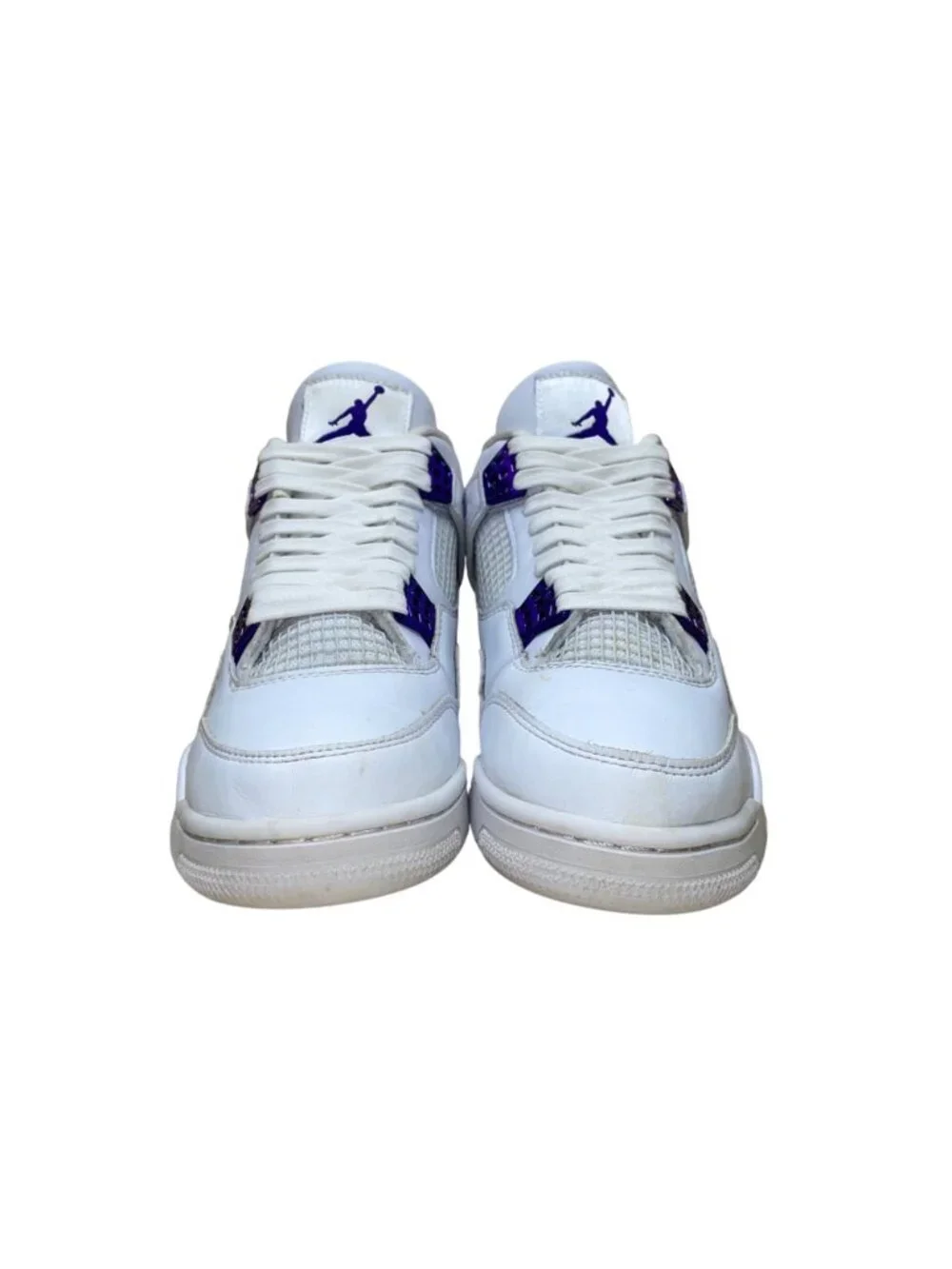 Air Jordan 4 Retro Men’s Metallic Purple & White Leather Sneakers Size US 9.5